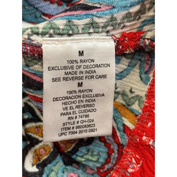 Bila Womens Paisley & Floral Print Sleeveless Top Red/Multicolor Ruffle Hem M - Picture 4 of 6